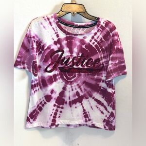 Girls JUSTICE Pink Sequin Graphic Tie Dye Short Sleeve T Shirt Size Large